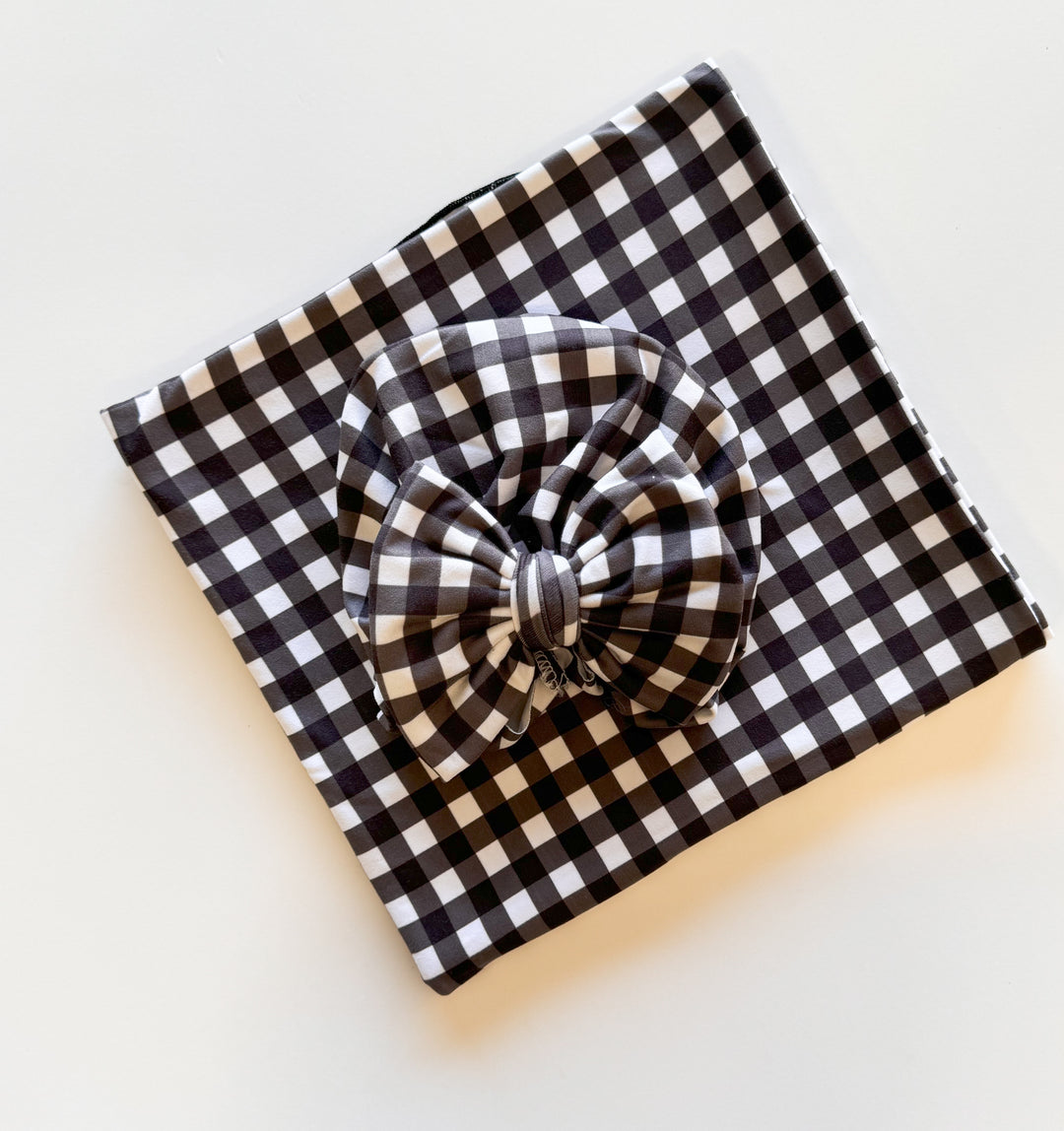 Black Gingham Swaddle set