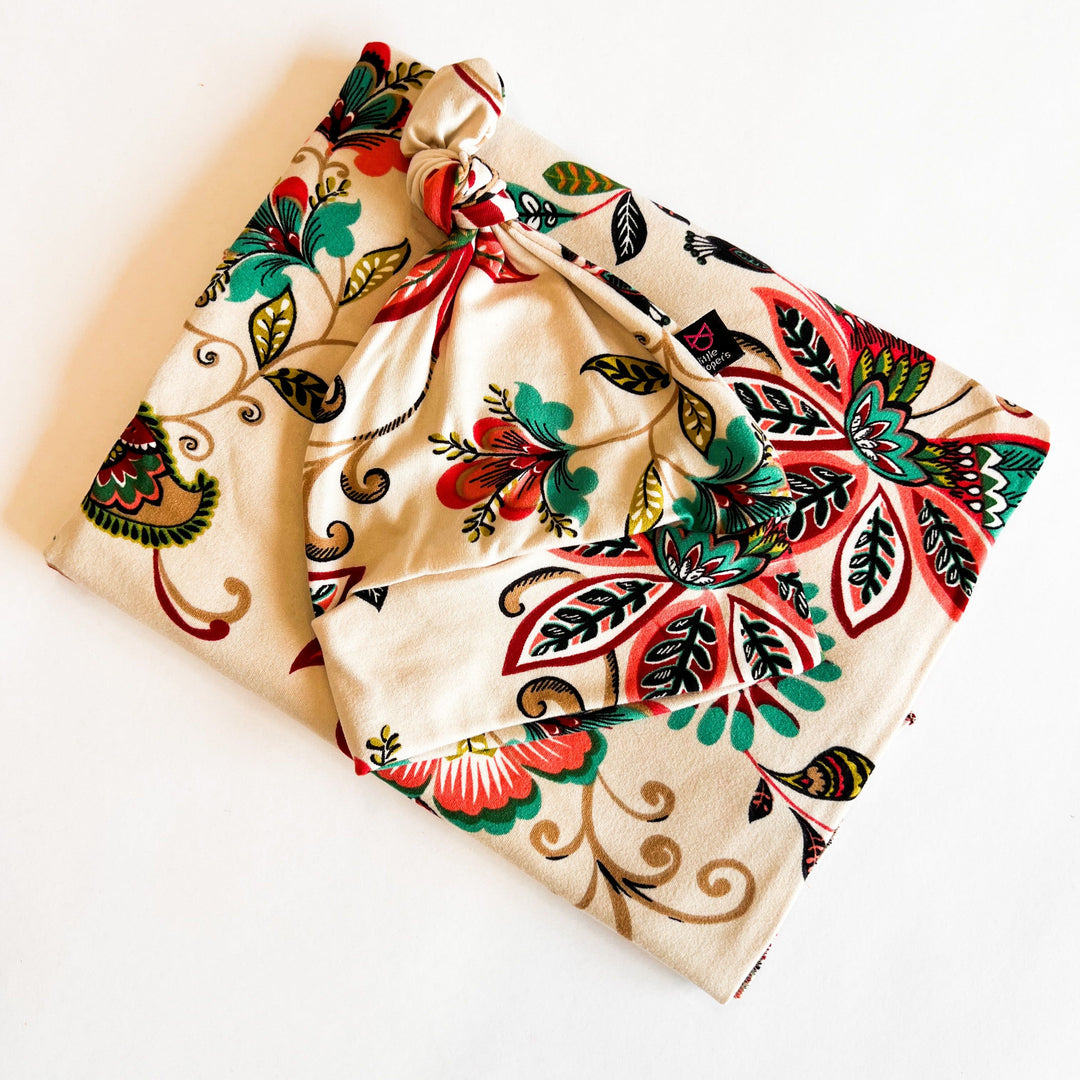 Tan Paisley Floral Swaddle Blanket Set