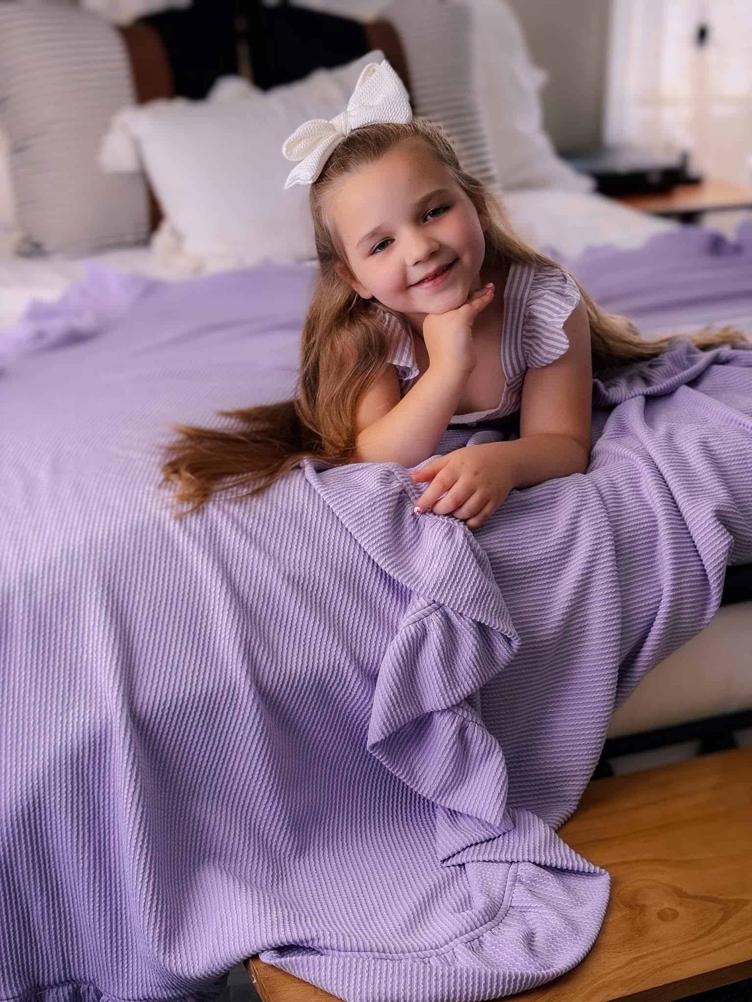Lilac Double Ruffled Throw Blanket