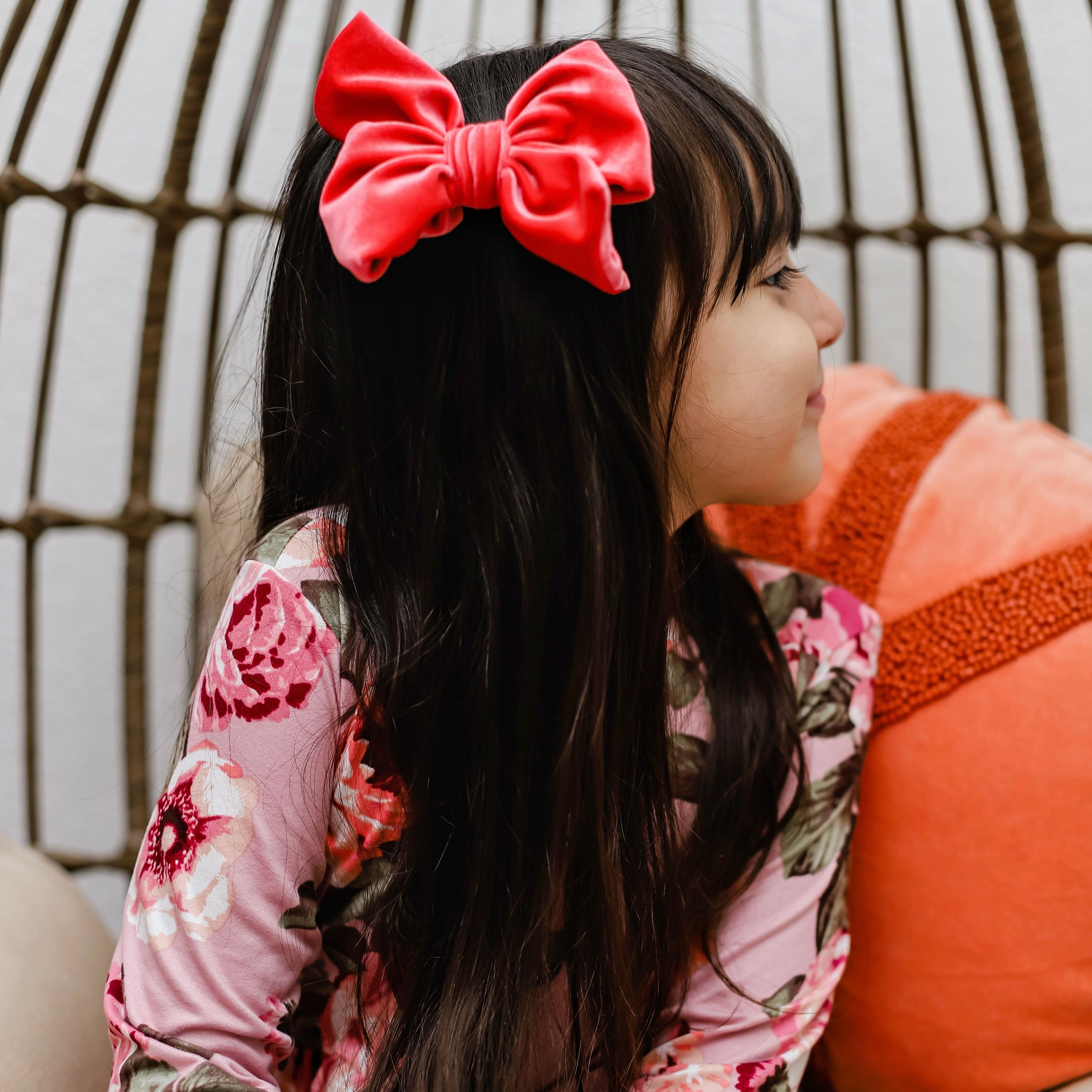 Summer Velvet Fancy Butterfly Bow - Coral
