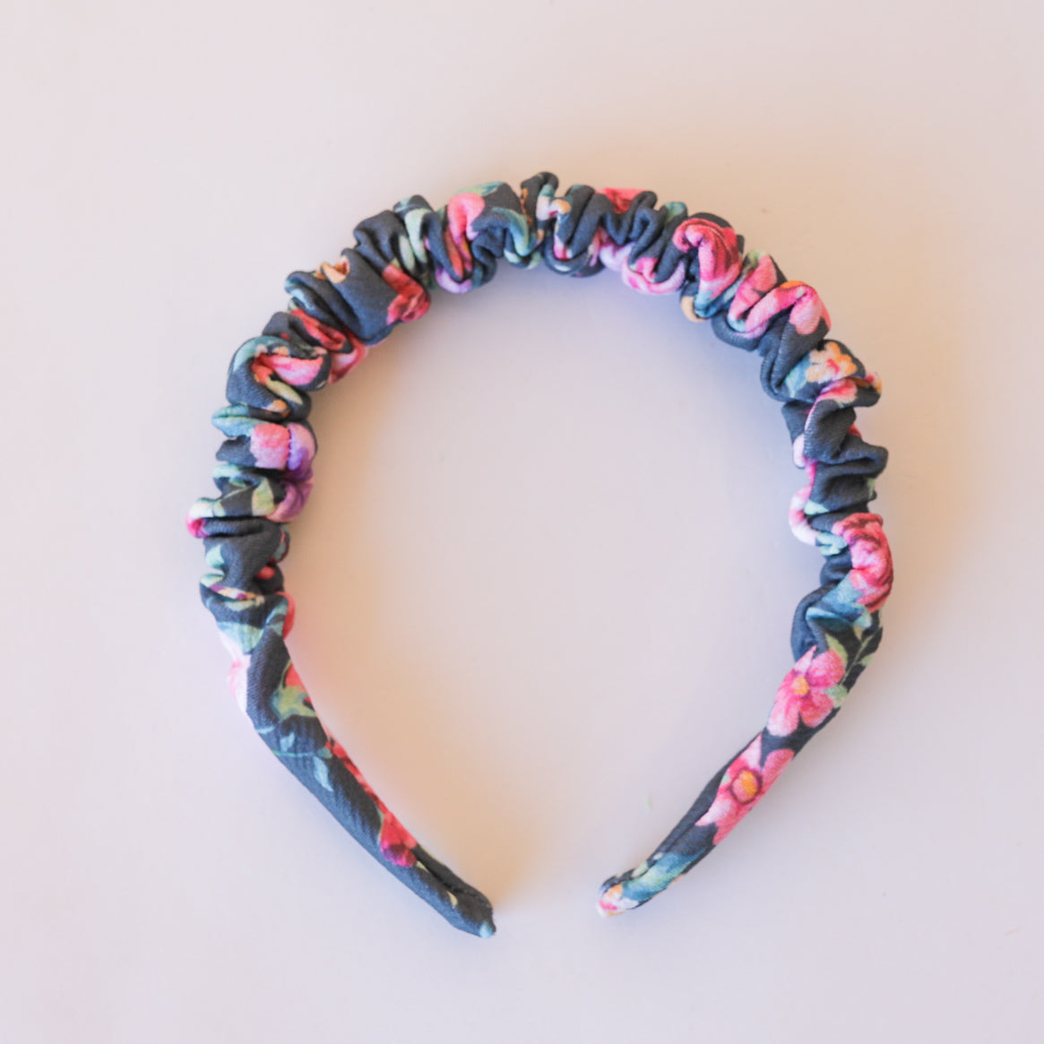 Charcoal Blooms Ruched Headband