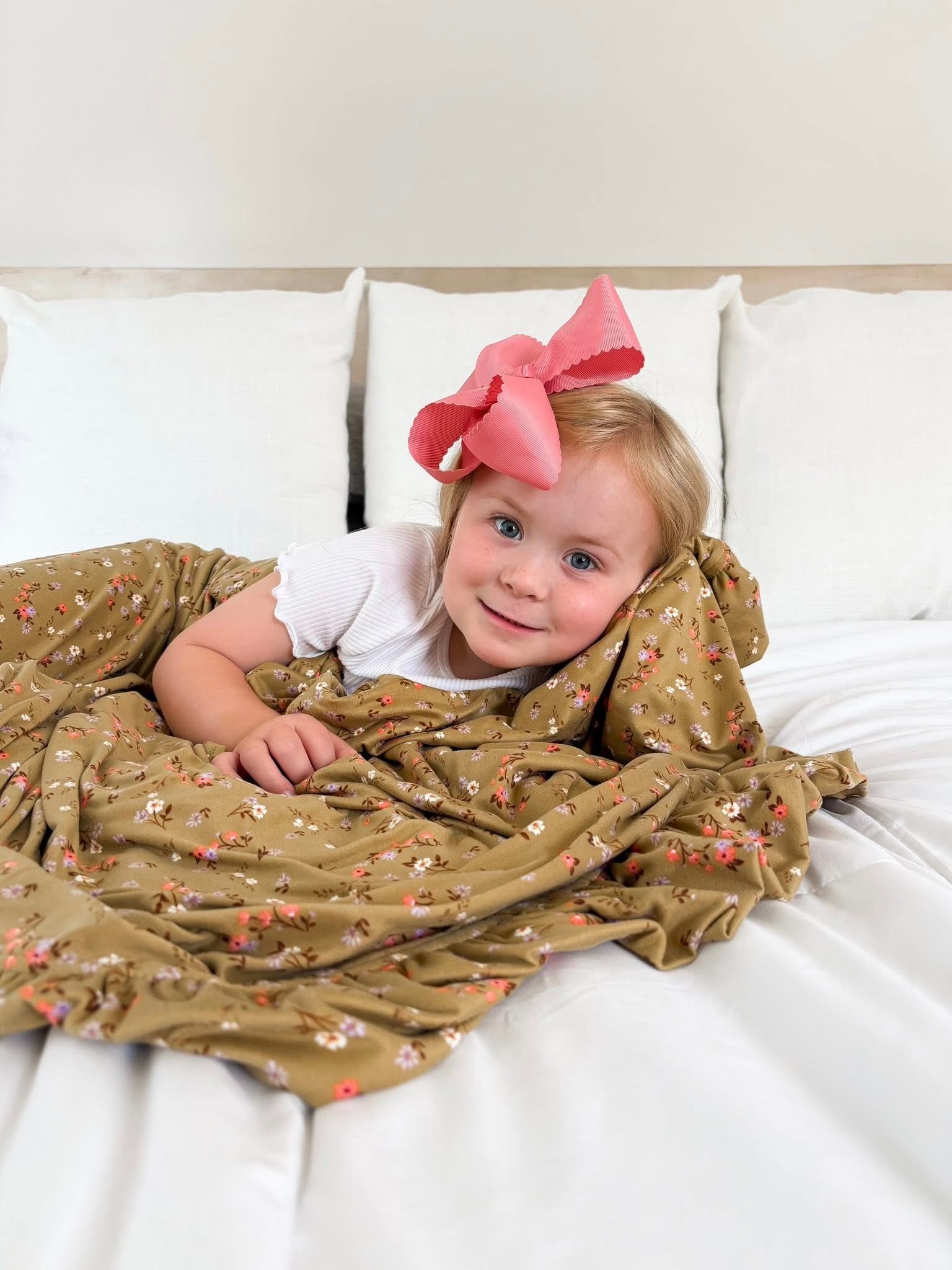 Olive Green Floral Ruffled Throw Blanket