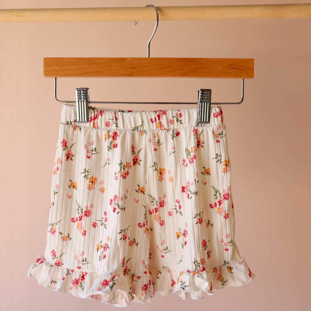 Ivory Floral Ruffle Shorties
