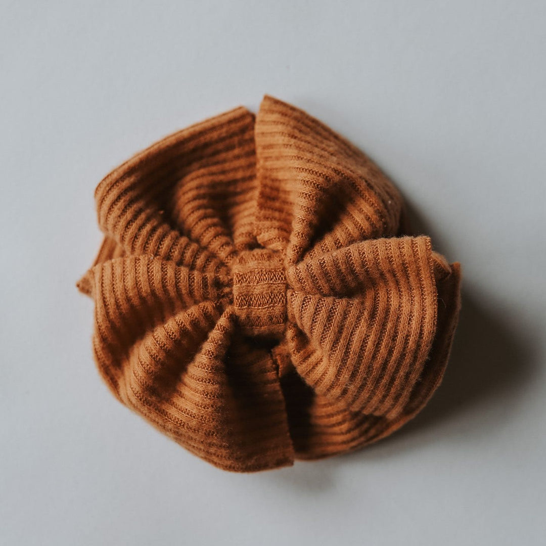 Caramel Cashmere Ribbed Messy Bow