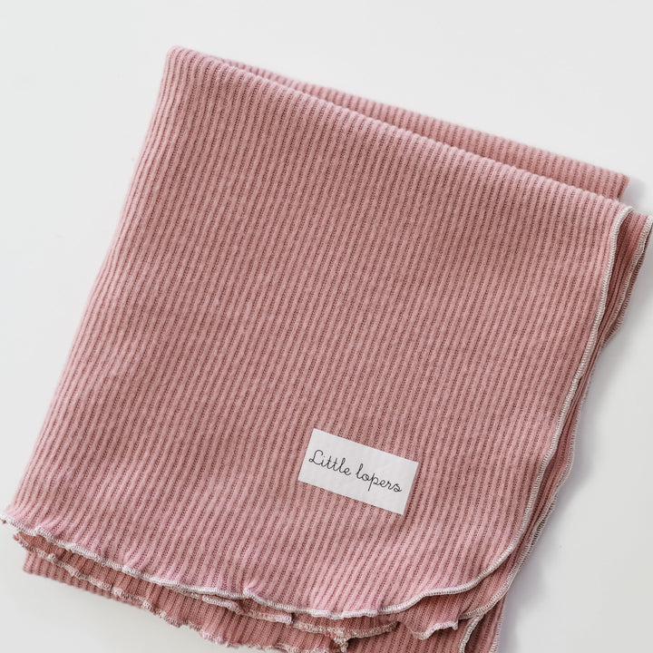 Pink Ribbed Cashmere Swaddle and Bow Set