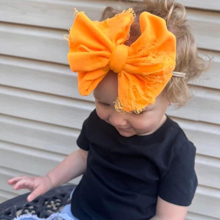 Neon Orange Distressed Bow