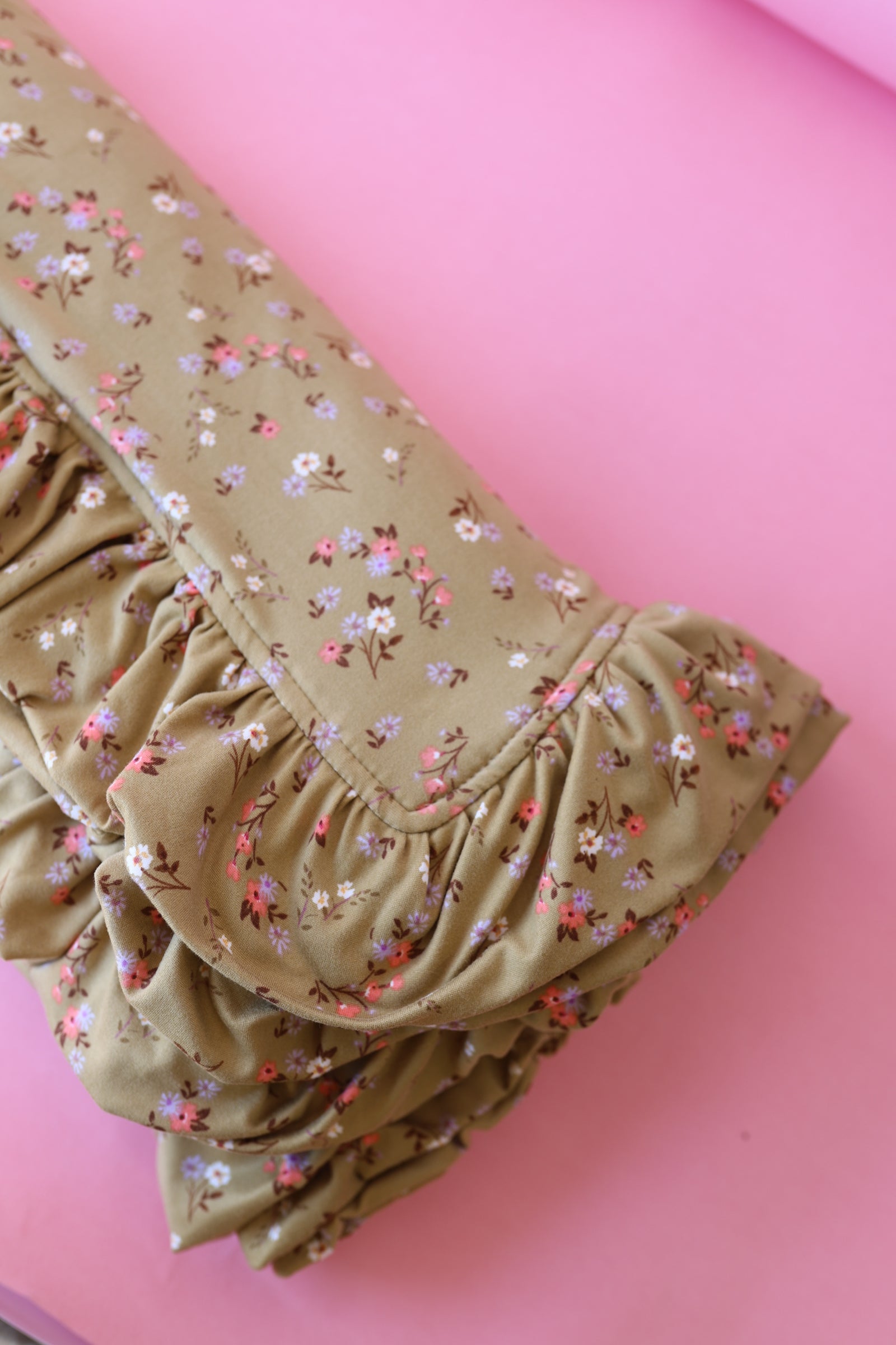 Olive Green Floral Ruffled Throw Blanket
