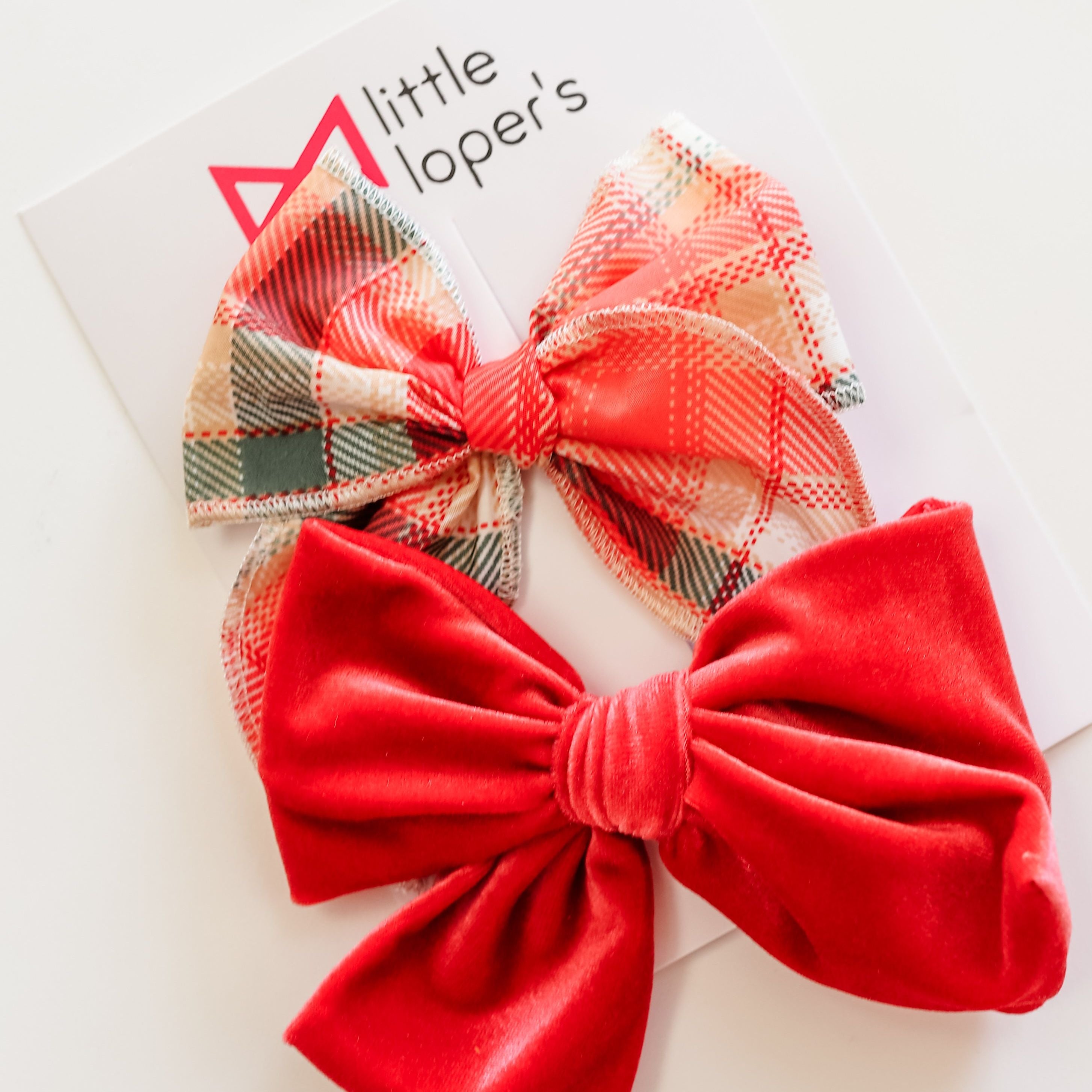 Coral Plaid Bow Set