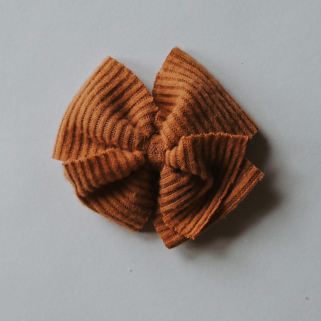 Caramel Cashmere Ribbed Messy Bow