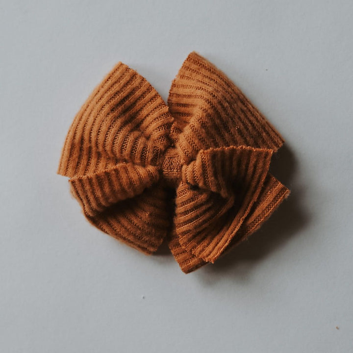 Caramel Cashmere Ribbed Messy Bow