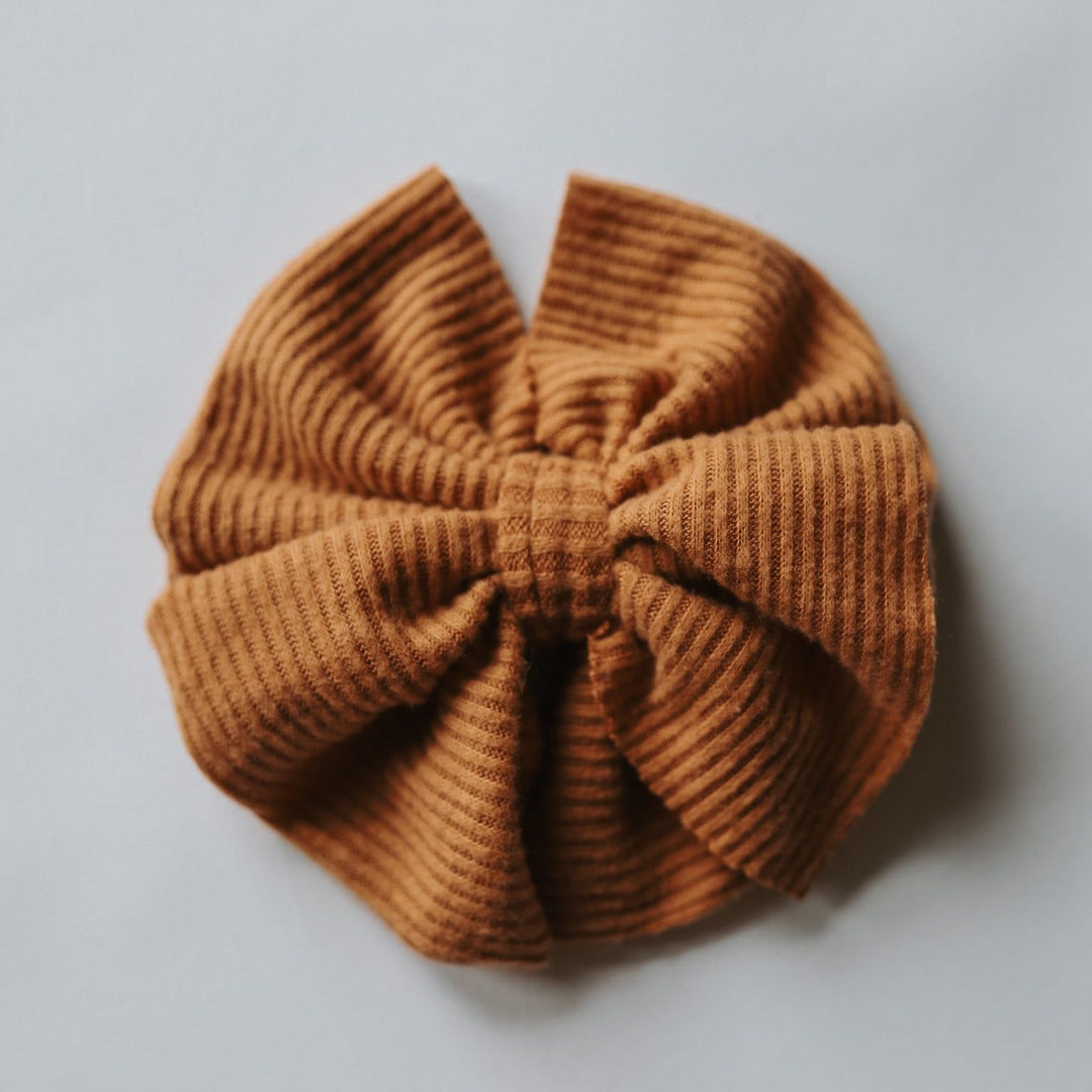 Caramel Cashmere Ribbed Messy Bow