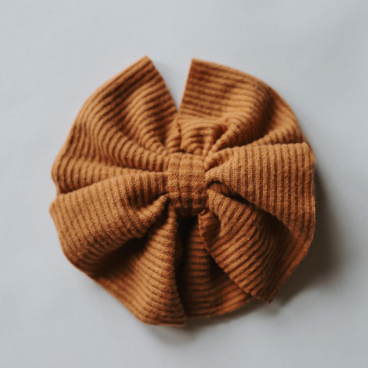 Caramel Cashmere Ribbed Messy Bow