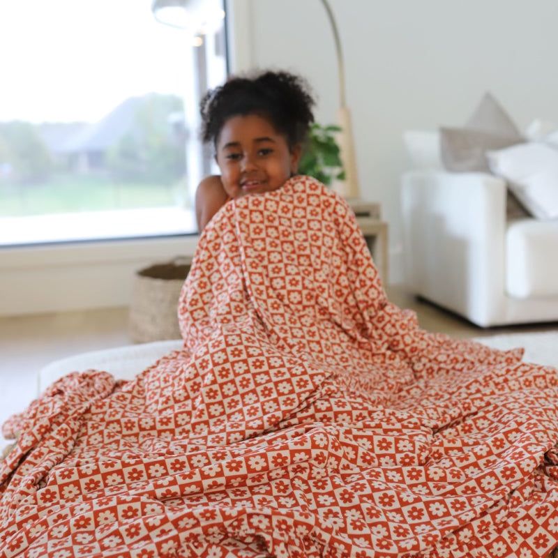 Rust Daisy Throw Blanket