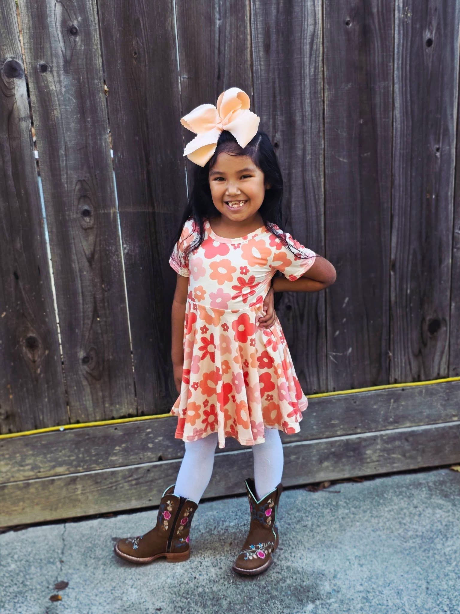 Coral Retro Daisies Twirl Dress