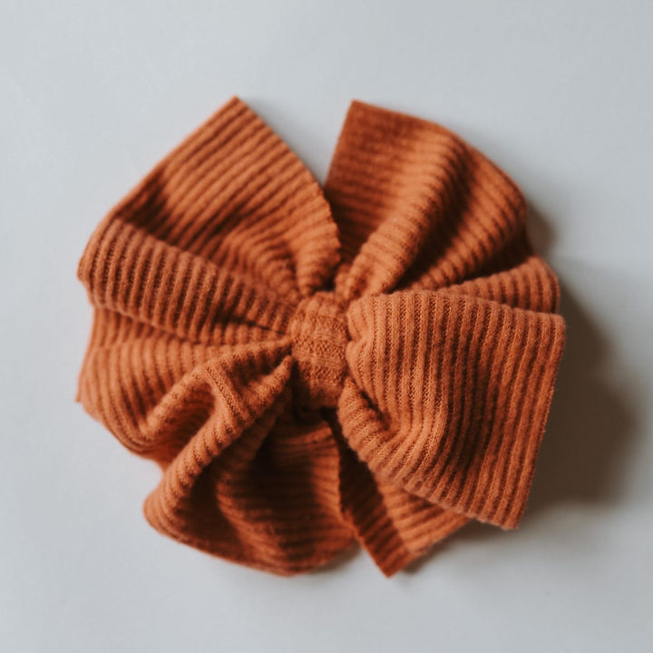 Rust Cashmere Ribbed Messy Bow