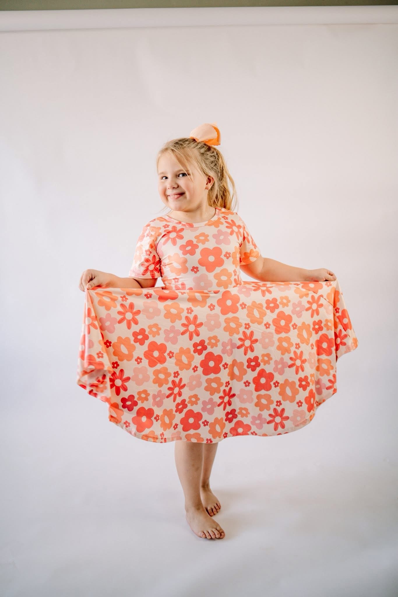 Coral Retro Daisies Twirl Dress
