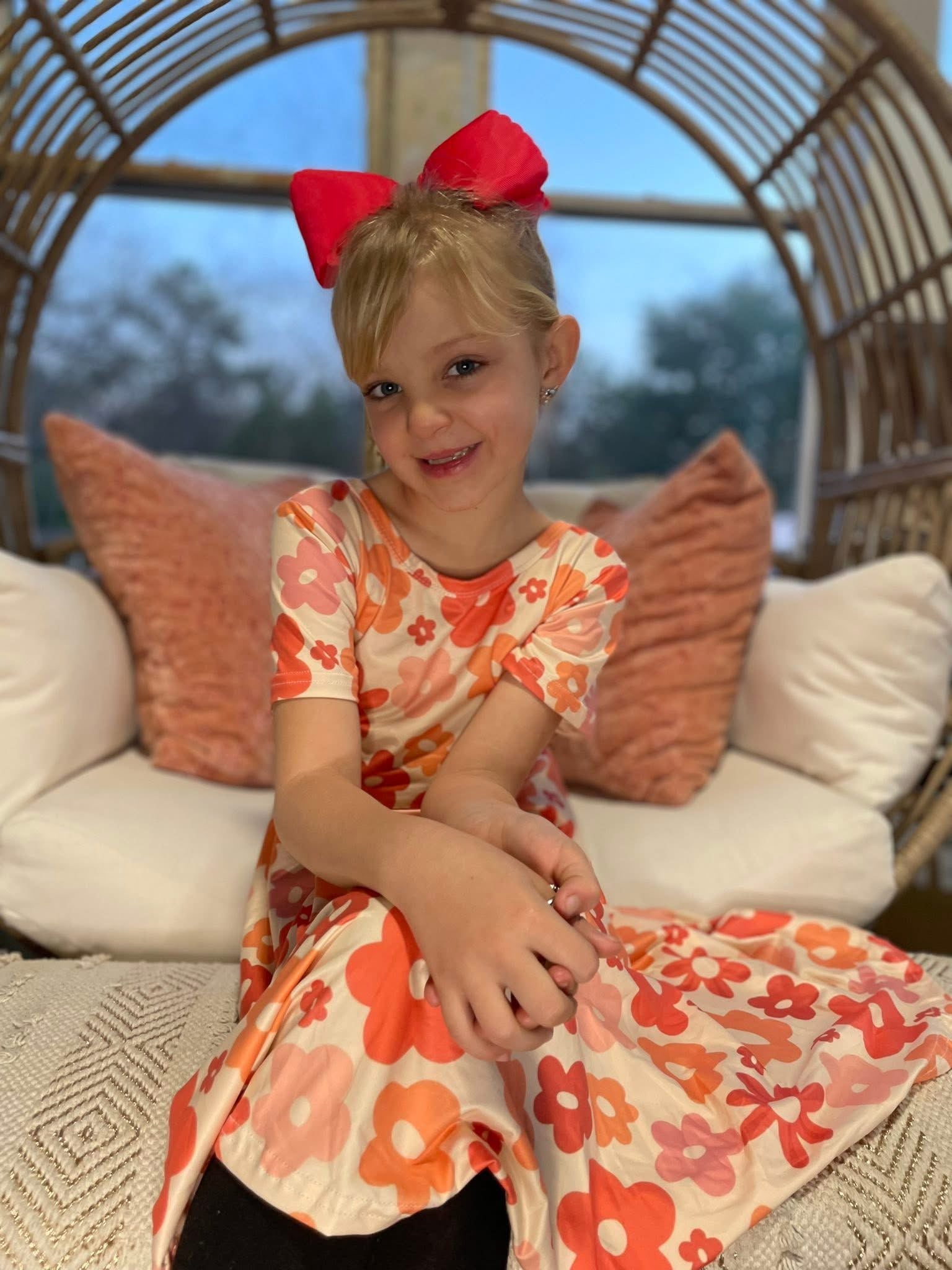 Coral Retro Daisies Twirl Dress