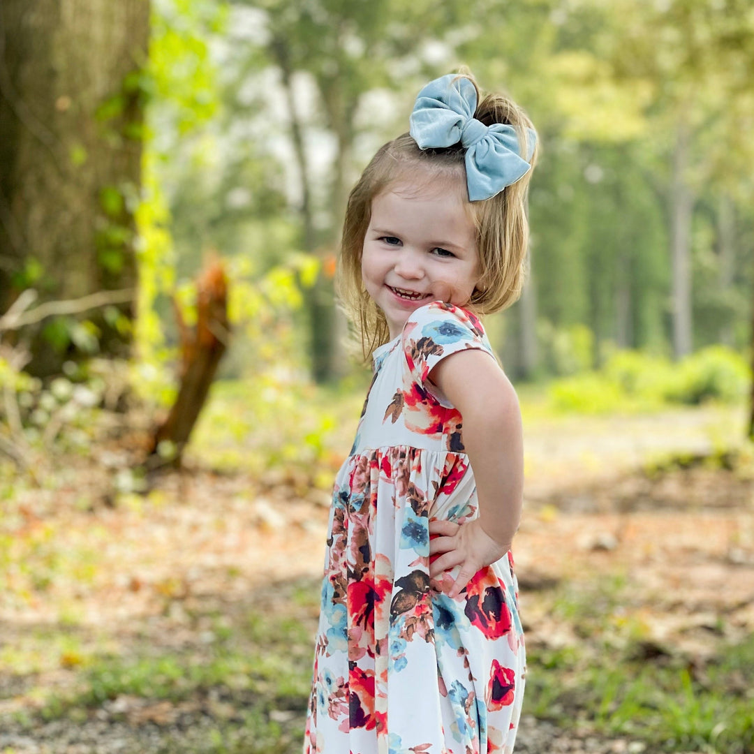 Summer Velvet Fancy Butterfly Bow - Arctic Blue