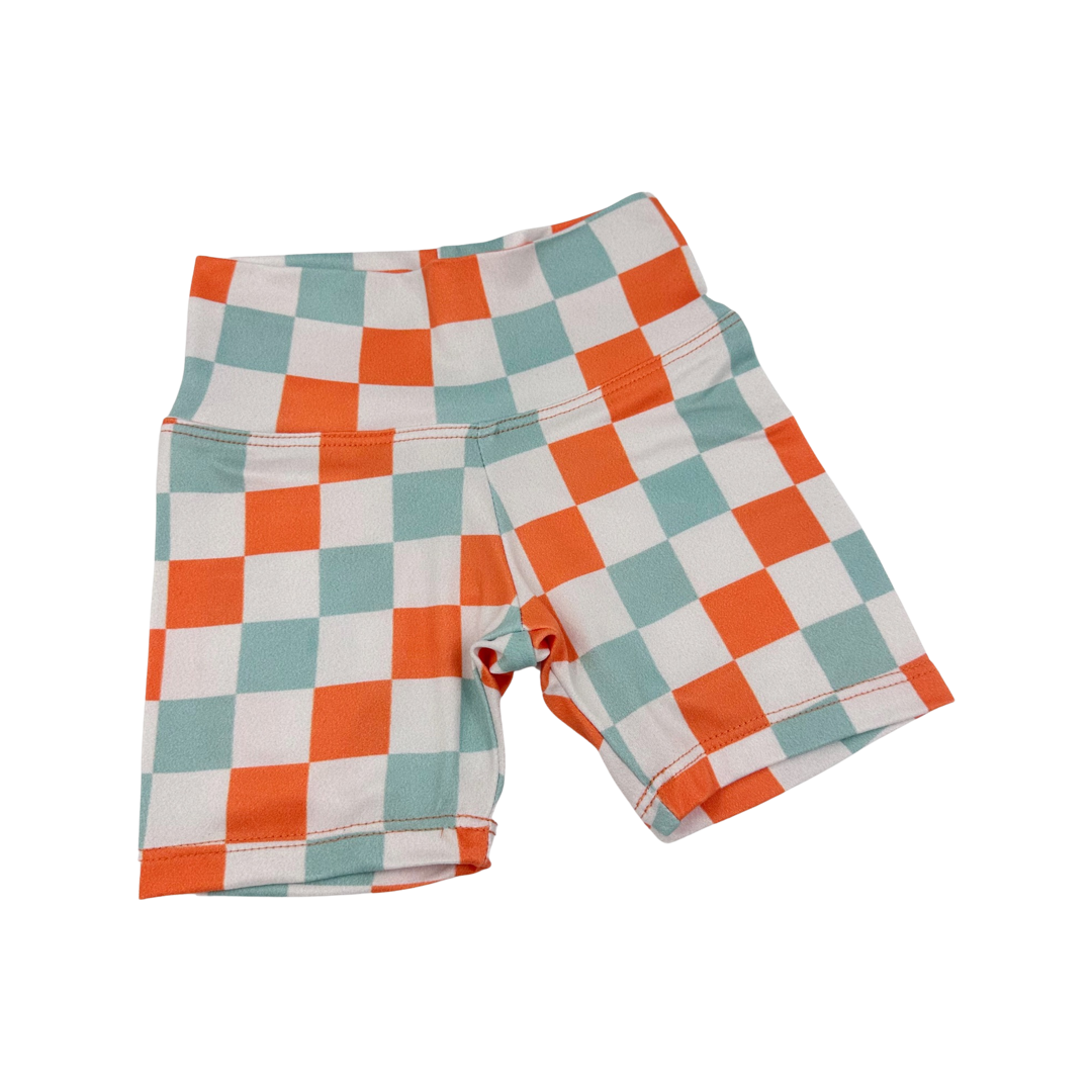 Checkered Mint And Orange Biker Shorts