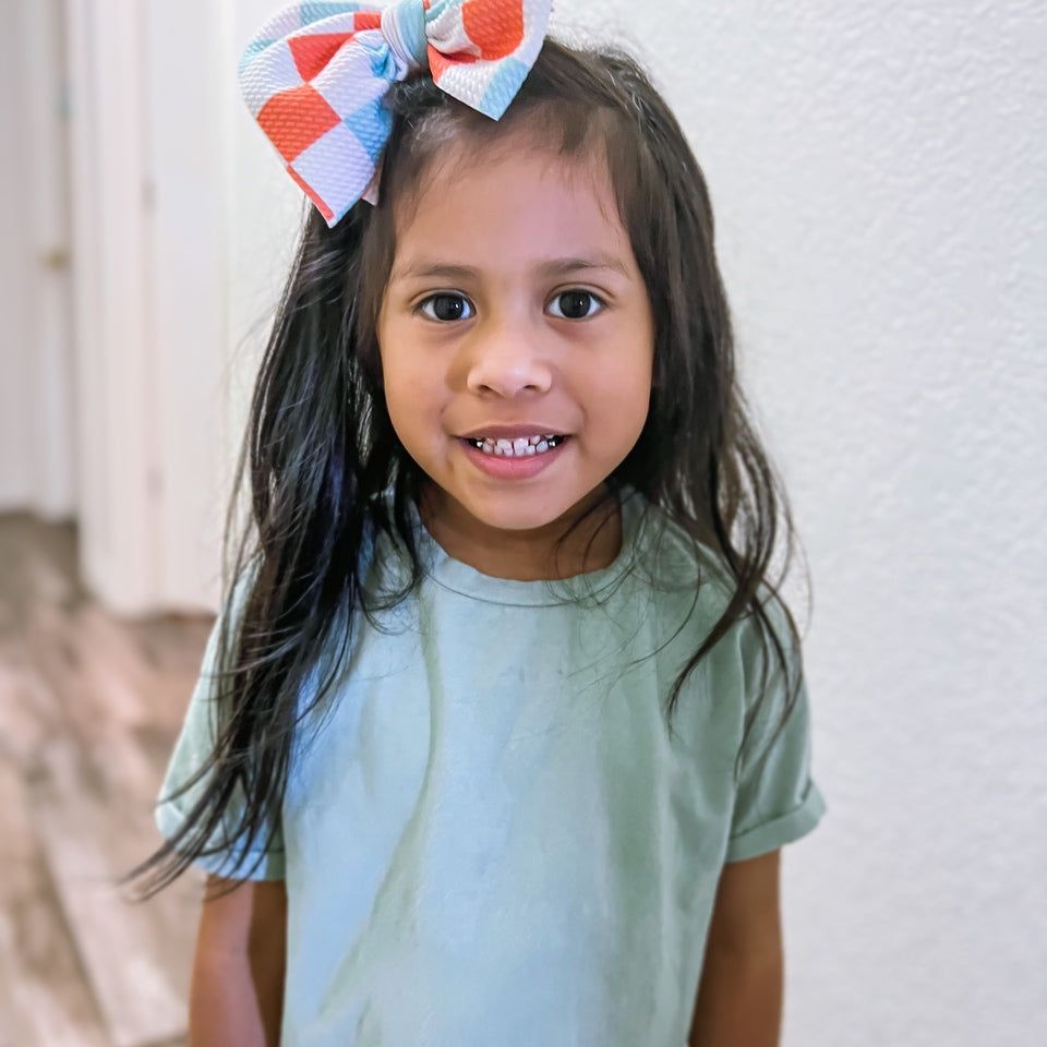 Checkers Mint & Orange Bow