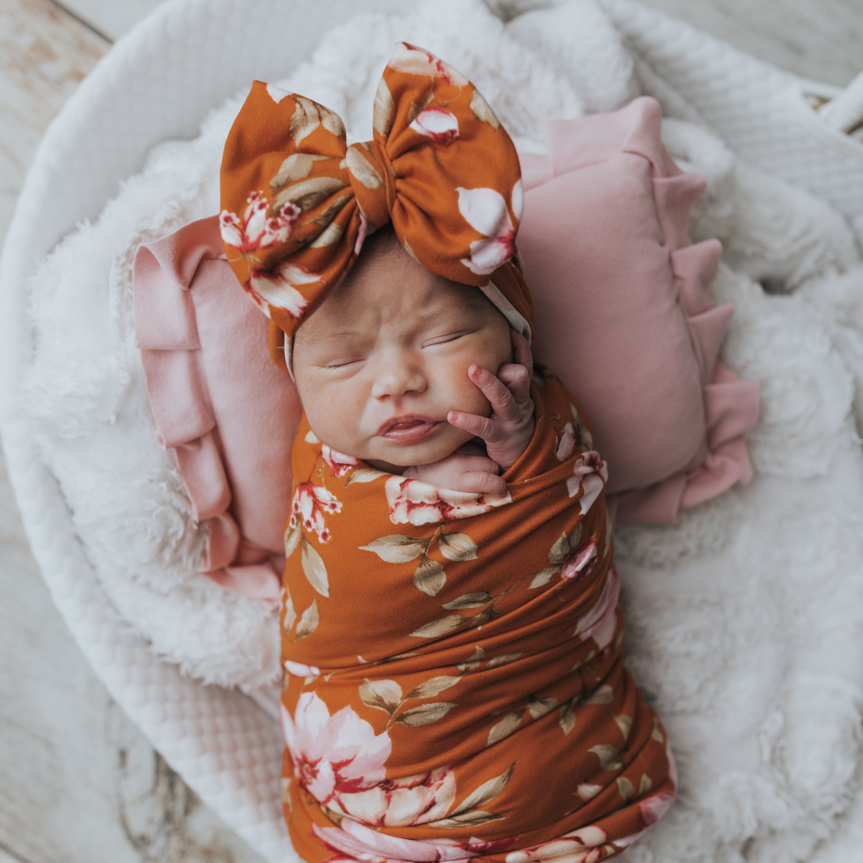 Tangerine Floral Swaddle Blanket Set