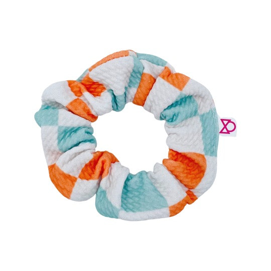 Checkered Mint & Orange Scrunchie