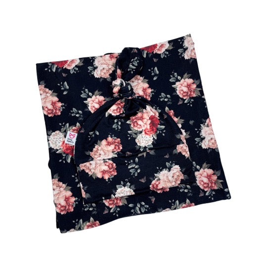 Black Floral Swaddle Blanket Set