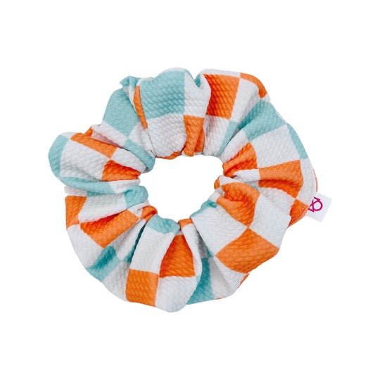 Checkered Mint & Orange Scrunchie