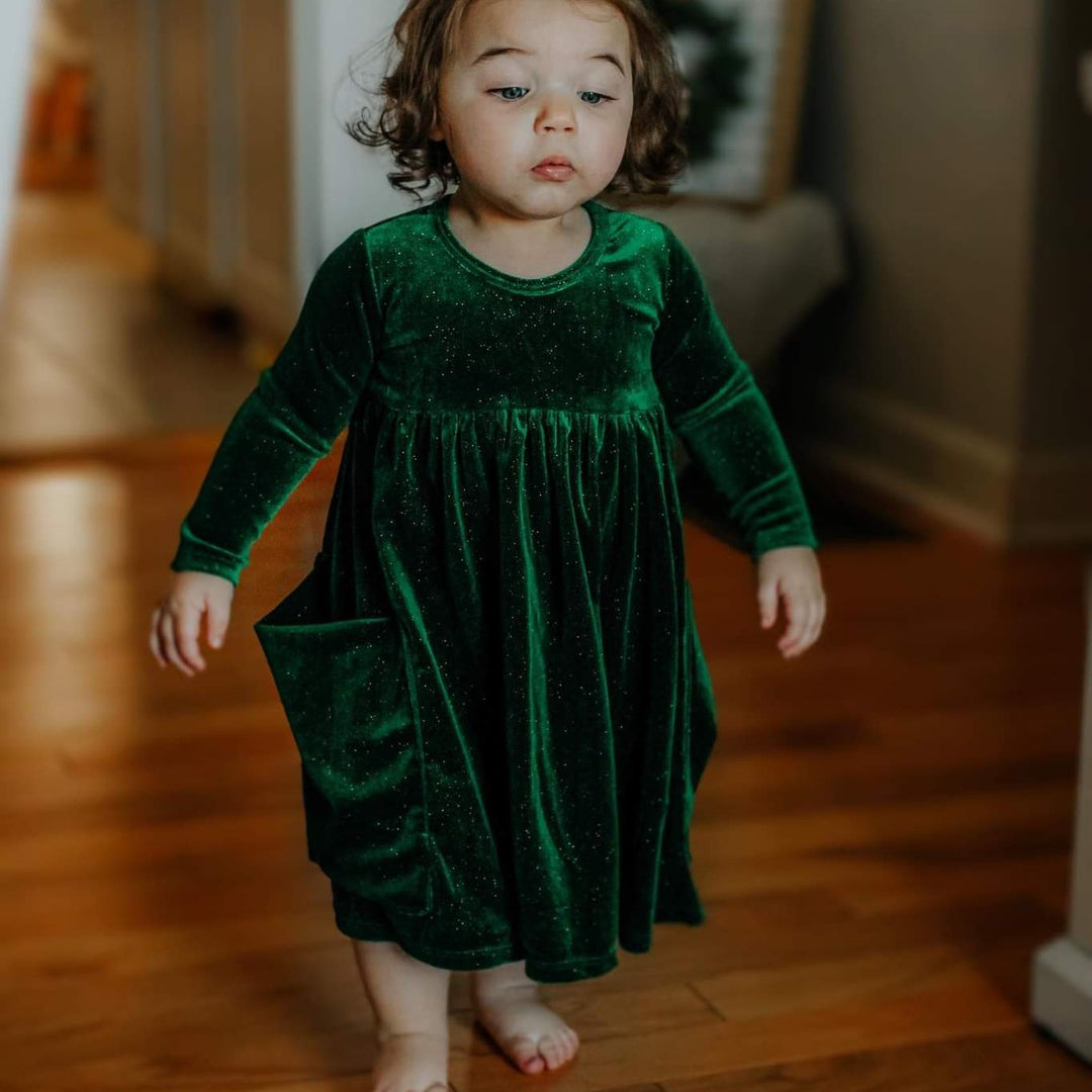 Sparkling Green Velvet Bucket Dress