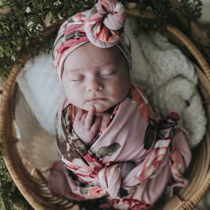 Mauve Floral Swaddle Blanket Set