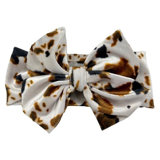 Brown Velvet Cow Print Headwrap