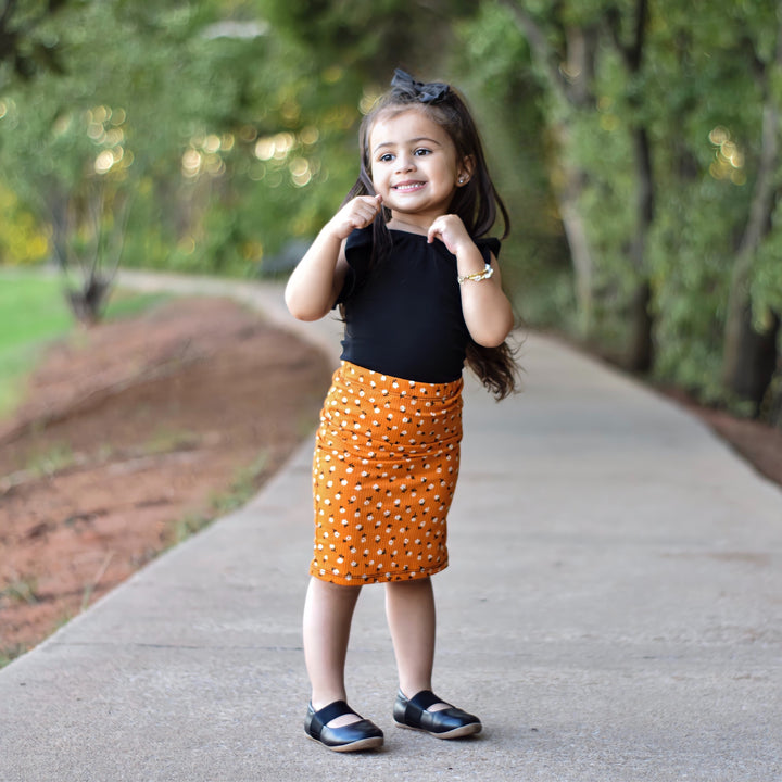 Orange Floral Childrens Pencil Skirt