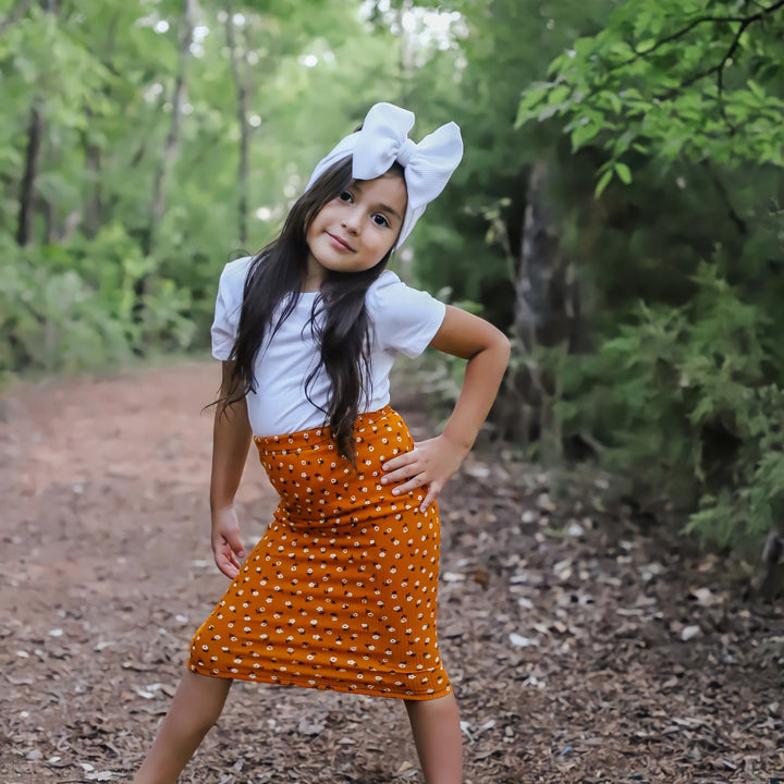 Orange Floral Childrens Pencil Skirt