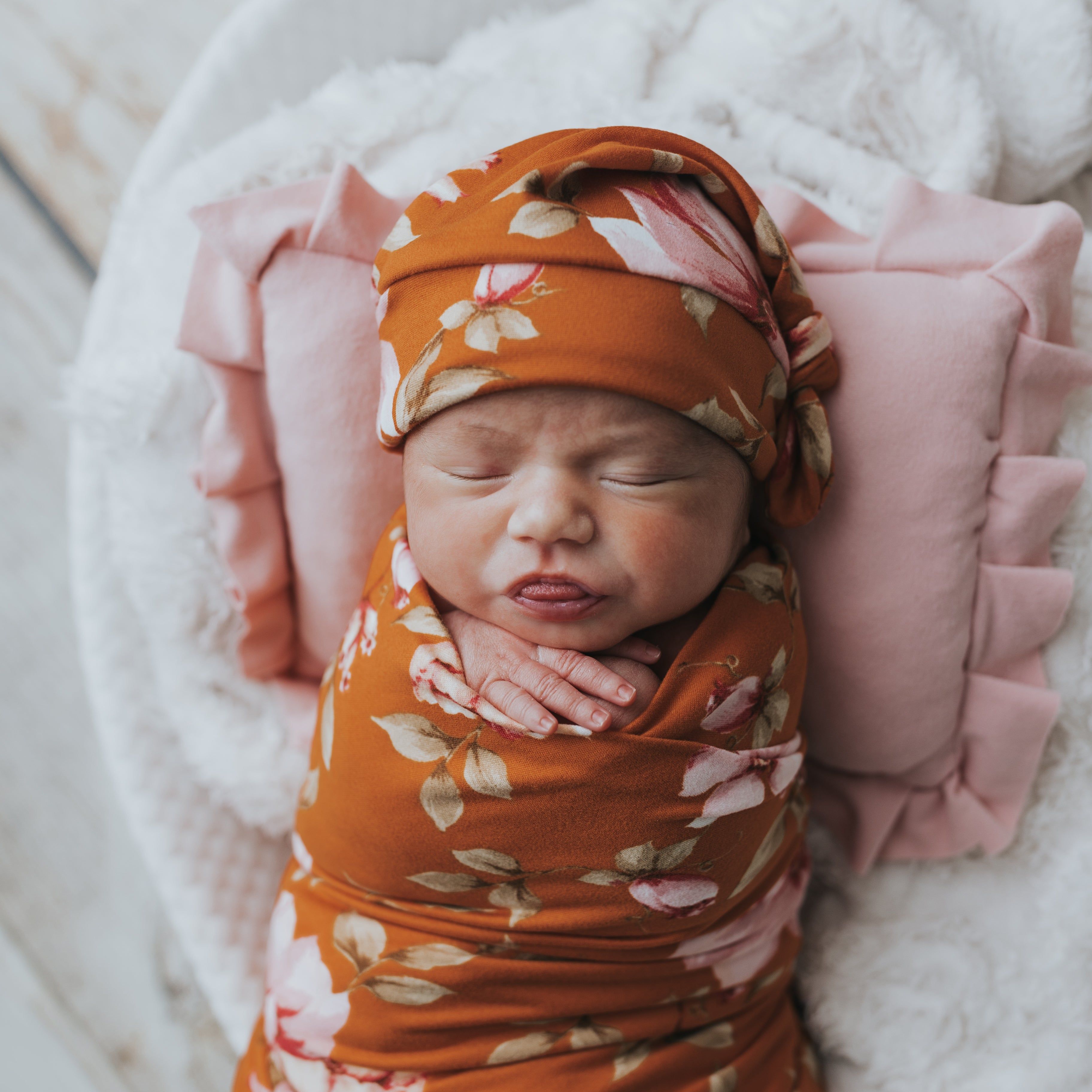 Tangerine Floral Swaddle Blanket Set