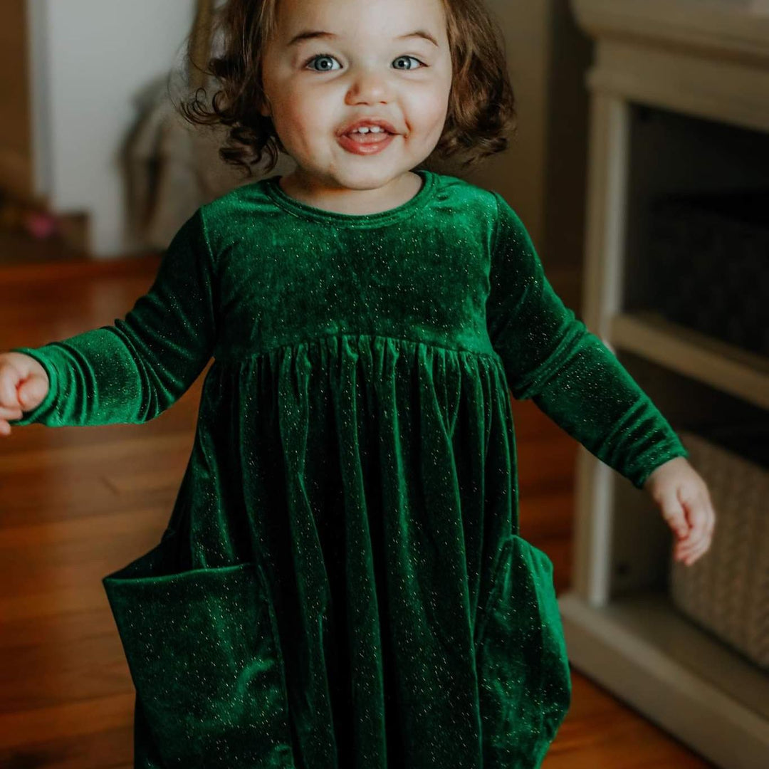 Sparkling Green Velvet Bucket Dress