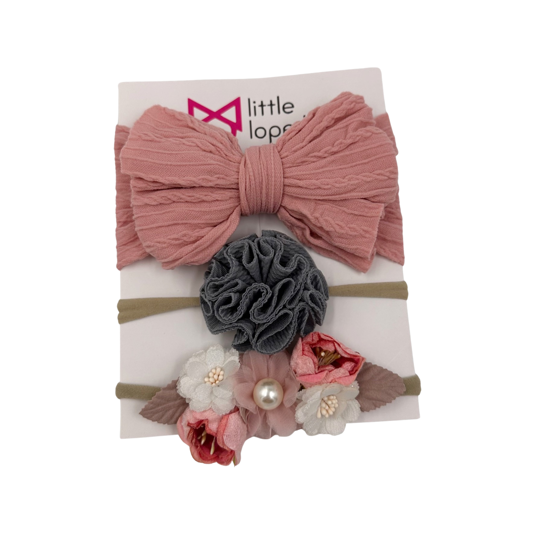 Butterfly Cable Knit Newborn Deluxe Bow Set