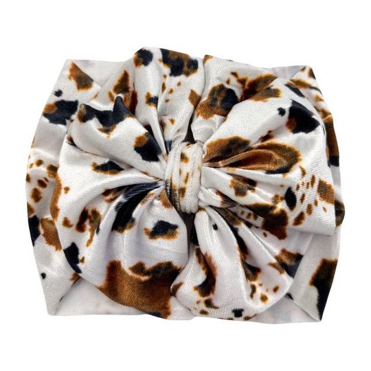 Brown Velvet Cow Print Headwrap