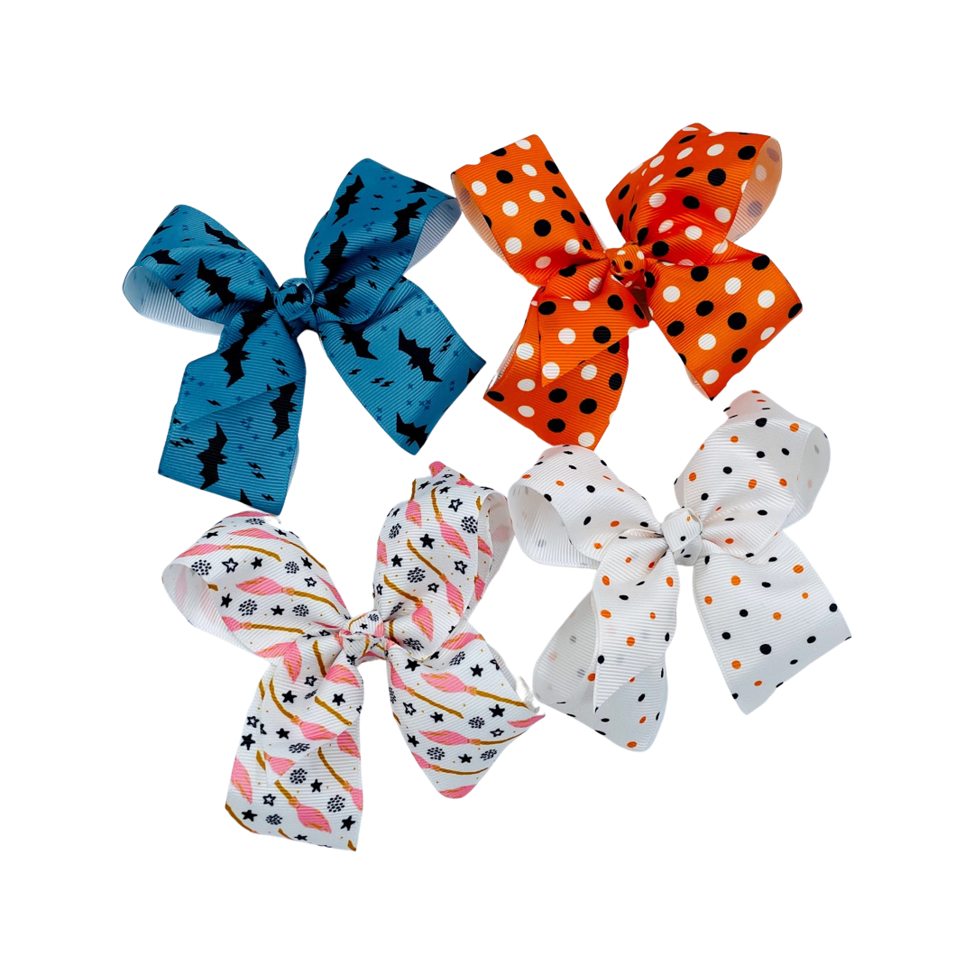 BLACK NYLON HALLOWEEN RIBBON BOWS 4 INCH